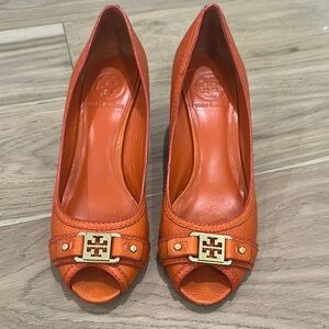 Tory Burch Vibrant Orange Peep-Toe Heels